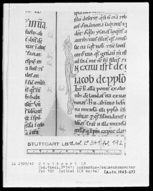 Petrus Lombardus, Psalmenkommentar — Initiale I (n exitu) aus einem Drachen, Folio 192recto