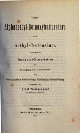 Über Alphaaethyl-Betaoxybuttersäure und Aethyl-Crotonsäure