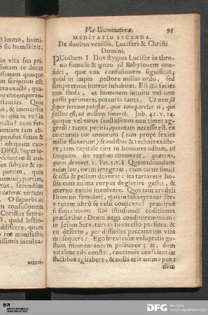 Meditatio Secunda. De duobus vexillis, Luciferi & Christi Domini.