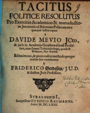 Tacitus Politice Resolutus