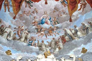 Ausmalung des Presbyteriums, Maria in der Glorie und Heilige des Olivetanerordens