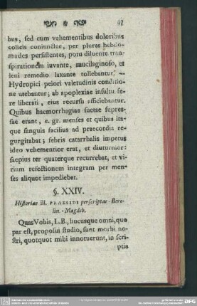 §. XXIV. Historiae ill. Praesidi perscriptae - Berolin. - Magdeb.