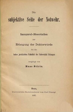Die subjektive Seite der Notwehr