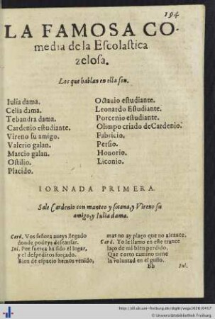 La Famosa Comedia de la Escolastica zelosa