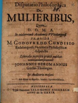 Disp. philos. de mulieribus