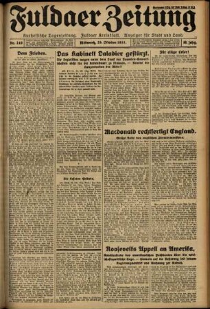 Erste Ausgabe vom Mittwoch, den 25. Oktober 1933.