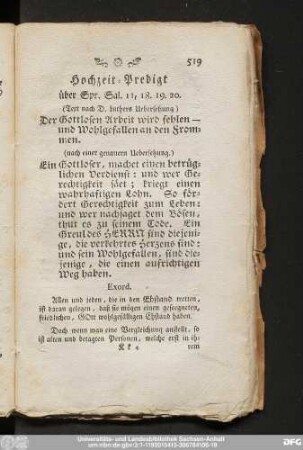 Hochzeit-Predigt über Spr. Sal. 11, 18. 19. 20.