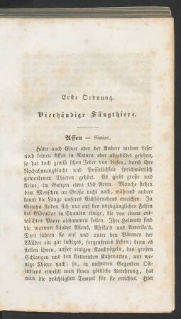 Erste Ordnung. Vierhändige Säugthiere.