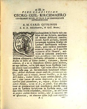 Epistola ad Georg. Guil. Kirchmaier Consiliarium Regium Profess. in Universitate Vittebergensi : Brixiae 5 Maji 1753