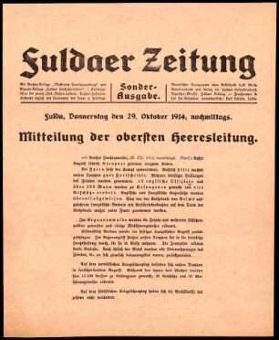 Ausgabe vom Donnerstag, den 29. Oktober 1914.