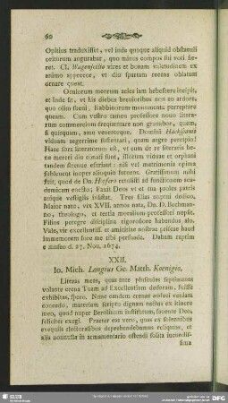 XXII. Jo. Mich. Langius Ge. Matth. Koenigio