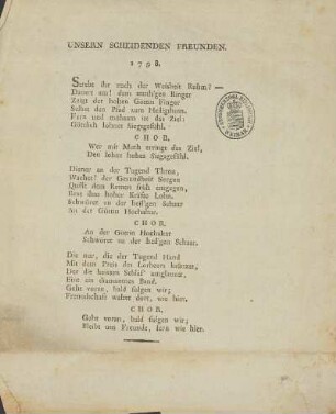 Unsern scheidenden Freunden. 1798