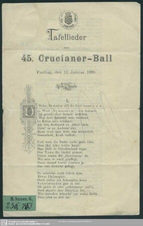 Tafellieder zum 45. Crucianer-Ball : Freitag, den 11. Januar 1895