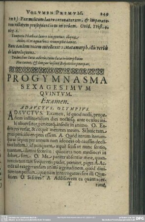 Progymnasma Sexagesimum Quintum. Examen