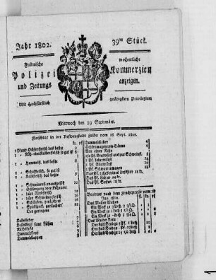 39tes Stück, Ausgabe vom 29. September 1802