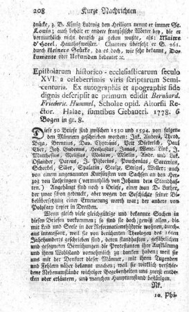 Epistolarum historico-ecclesiasticarum seculo XVI. a celeberrimis viris scriptarum semicenturia.