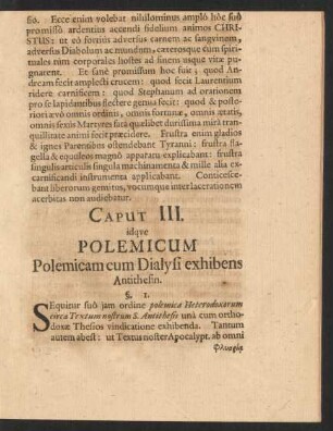 Caput III. idque Polemicum Polemicam cum Dialysi exhibens Antithesin.