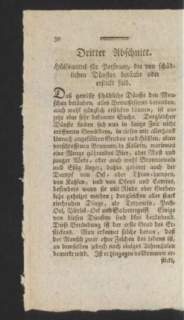 Dritter Abschnitt. Hülfsmittel für Personen, die von schädlichen Dünsten betäubt oder erstickt sind.