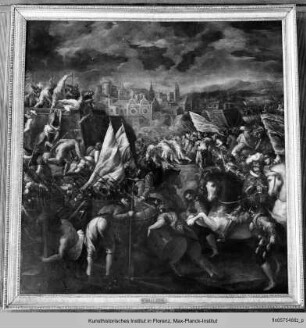 Die Schlacht bei San Quintino, aus der Emanuel Filiberto siegreich hervorging - battaglia di San Quintino per celebrare la vittoria che aveva data grande fama al padre del committente Emanuele Filiberto