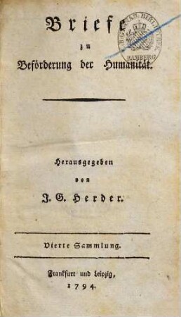 Briefe zur Beförderung der Humanität, 4. Sammlung