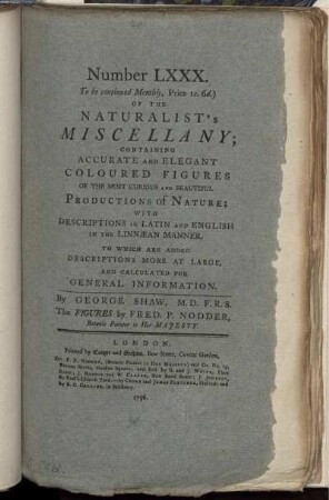 Number LXXX. of the Naturalist's Miscellany.