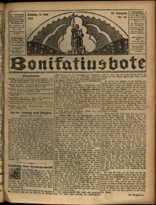 Erste Ausgabe vom Sonntag, den 14. Juni 1925.