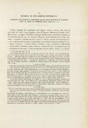 Intorno ad uno scritto intitolato "Memorie concernenti il Marchese Giulio Carlo dé Toschi di Fagnano ...".