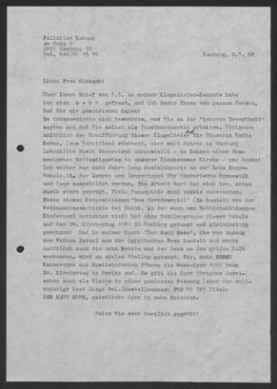 Brief: Felicitas Kukuck an Rimbach, 1988