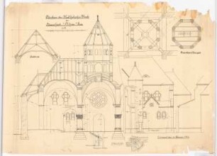 St. Mariä Heimsuchung, Rheine-Hauenhorst: Details zu Gewölbe- und Dachkonstruktion und Treppen, Schnitte, Grundrisse 1:50