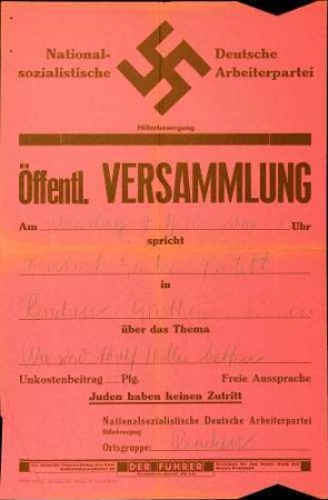 Versammlung der NSDAP-Ortsgruppe Renchen: Wie wird Adolf Hitler helfen?