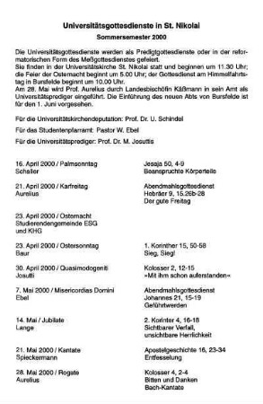 Universitätsgottesdienste in St. Nikolai