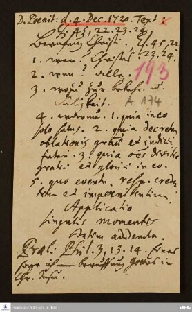 Disposition der Predigt von August Hermann Francke über Jes 45,22-24 am 04.12.1720.