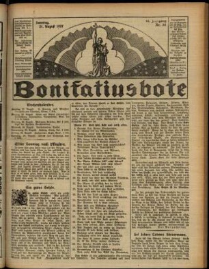 Erste Ausgabe vom Sonntag, den 21. August 1927.