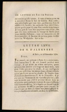166-176, Lettre LXVII. de M. d'Alembert. - Lettre LXVIII. de M. d'Alembert.