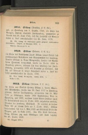 3752. Sillem (Johann, J. U. L.)