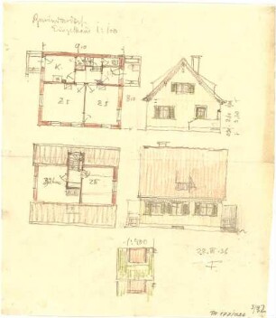 Fischer, Theodor; Reutlingen-Gmindersdorf; Arbeiterkolonie: Altenhof - Grundrisse, Ansichten