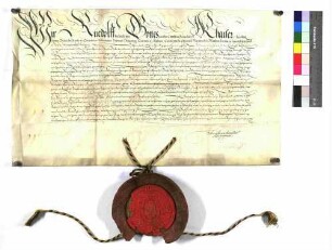 Kaiser Rudolf II. belehnt Marx Schweikhart Dr. iur. Bevollmächtigten des Schenken Johann mit em Erbschenkenamt.