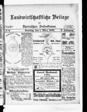 Landwirtschaftliche Beilage zur Rheinische Volksstimme. 1901-1904
