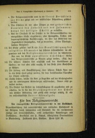 Für den Religionsunterricht : der evangelische Religionsunterricht in der Volksschule