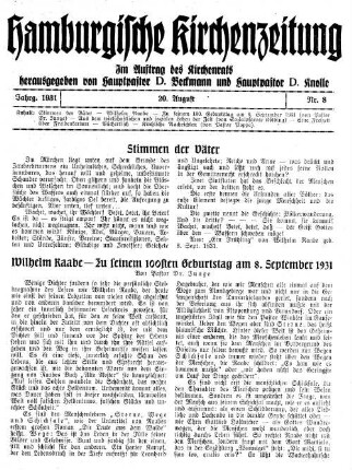 Wilhelm Raabe - Zu seinem 100sten Geburtstag am 8. September 1931