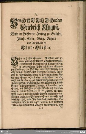 [An die Chur-Creyß-Einnahme Die Publication des neuen Capitations-Steuer-Ausschreibens betrl.]