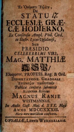 De statu ecclesiae Graecae hodierno