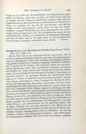 573-576 [Rezension] Stolz, Anselm, Theologie der Mystik