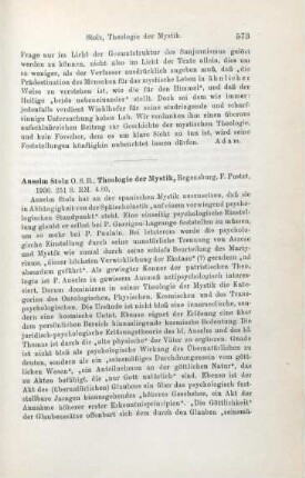 573-576 [Rezension] Stolz, Anselm, Theologie der Mystik