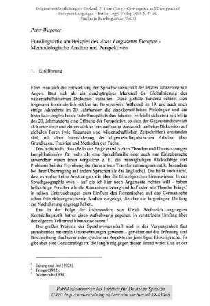 Eurolinguistik am Beispiel des Atlas Linguarum Europae. Methodologische Ansätze und Perspektiven