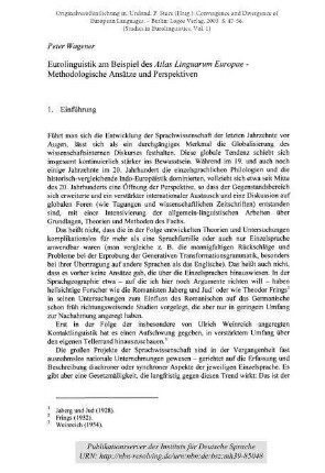 Eurolinguistik am Beispiel des Atlas Linguarum Europae. Methodologische Ansätze und Perspektiven