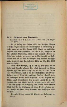 Civilrechtliche Entscheidungen der obersten Gerichtshöfe Preußens für die gemeinrechtlichen Bezirke des Preußischen Staates, 1. 1870