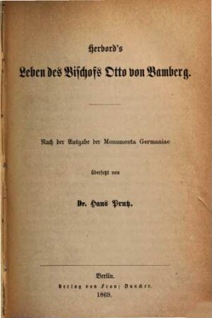 Herbord's Leben des Bischofs Otto von Bamberg : nach der Ausgabe der Monumenta Germaniae