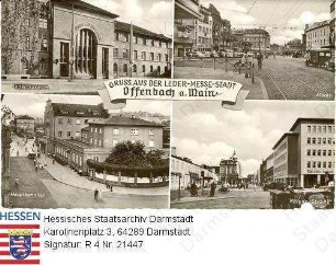 Offenbach am Main, Einzelansichten / Ledermuseum, Hauptbahnhof, Markt und Kaiserstraße