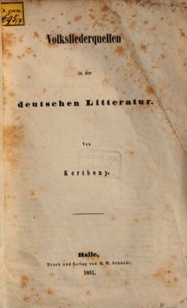 Volksliederquellen in der deutschen Litteratur